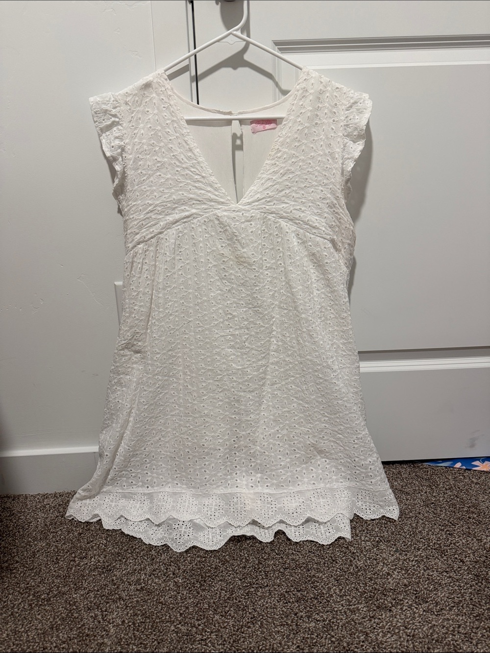 Pink Lily White Eyelet V-Neck Mini Dress